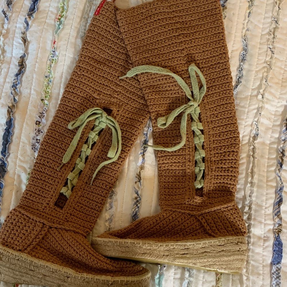 Handcrafted Brown Crochet Knee-High Boots